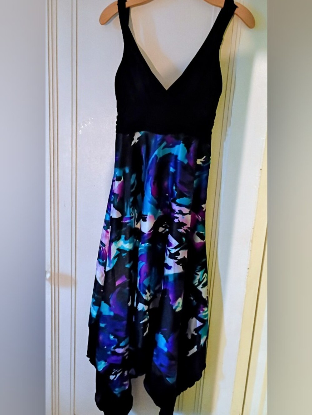 Studio Y Black Maxi Dress with Blue Purple Floral Skirt